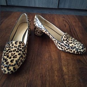 Banana Republic calf hair leopard heeled loafers